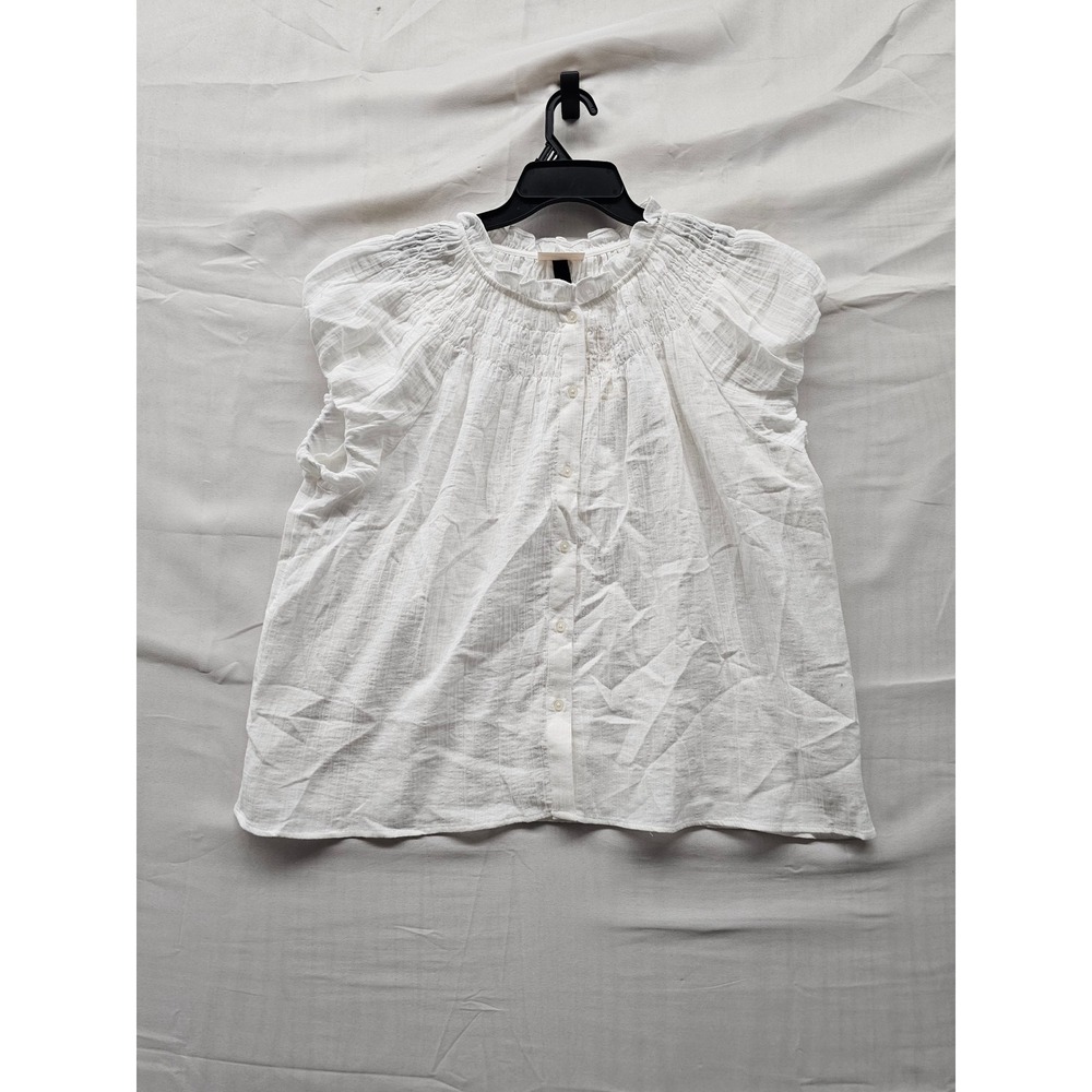 Universal Thread Womens Smocked Cap Sleeve Blouse White Cotton Casual Size XL